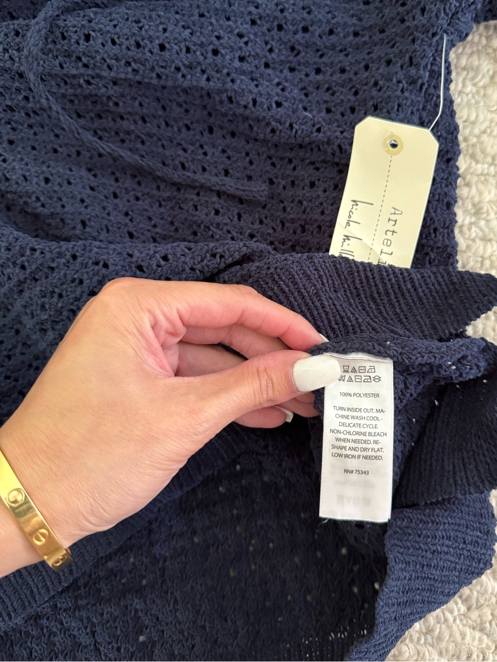 Nicole Miller Artelier Navy Open Knit Hoodie - Picture 3 of 4